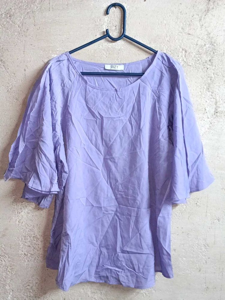 Cute Lavender Bell Sleeve Top Oversized