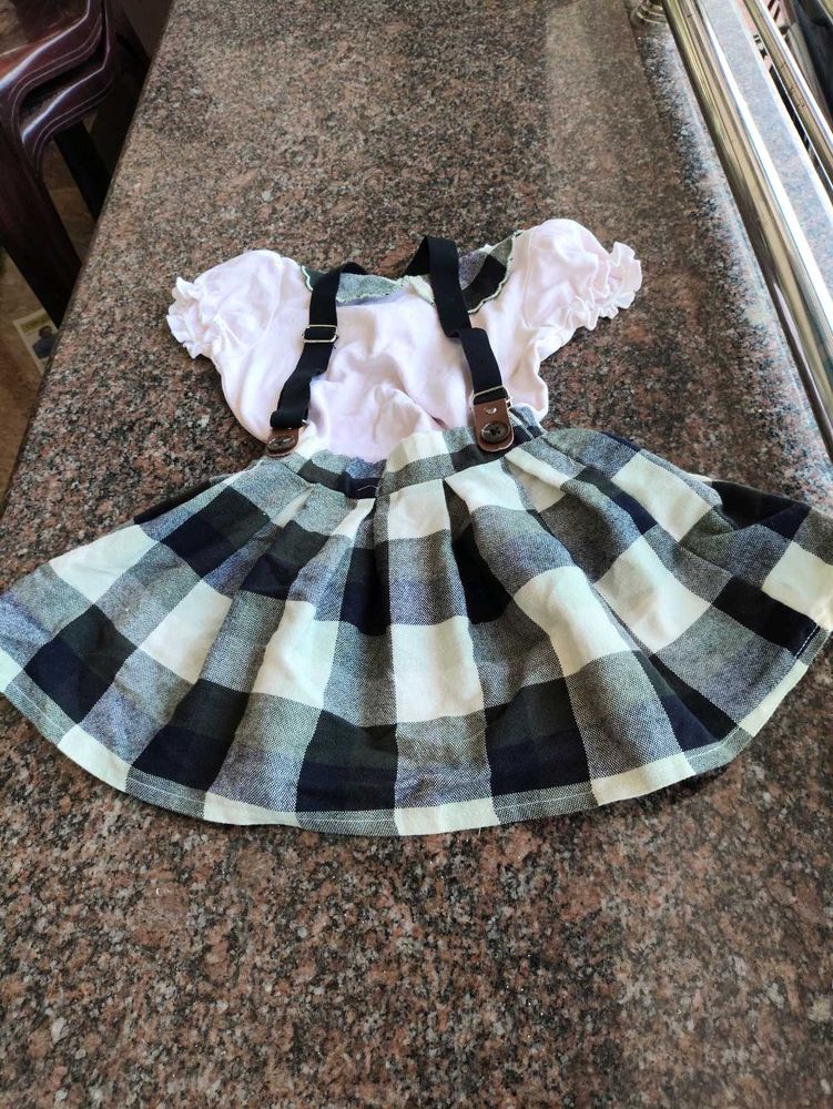 2pcs Toddler baby girl white and green checked
