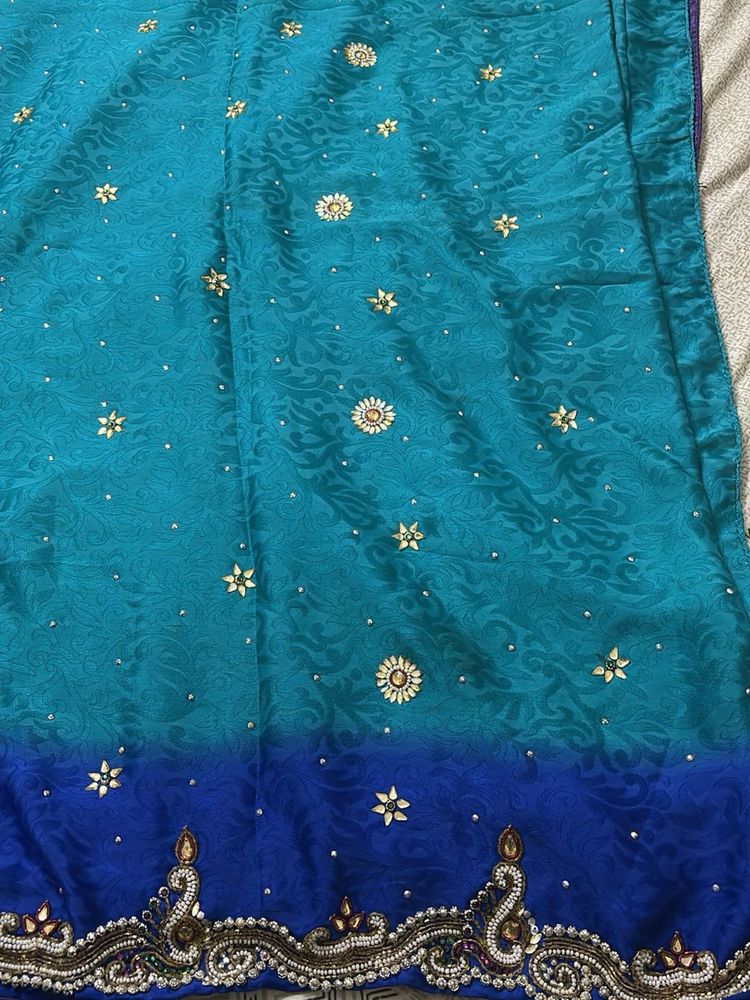 Beautiful Teal &amp; Blue Embellished Saree