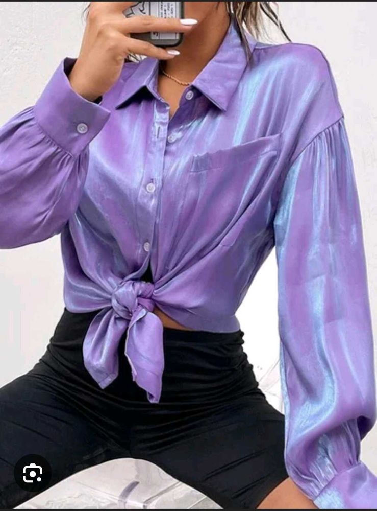 Purple Shimmer Tie-Front Shirt