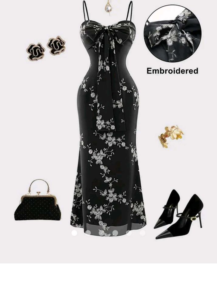 Elegant Black Floral Embroidered one piece