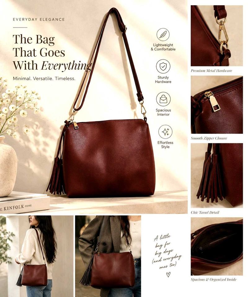 Chic Burgundy Leather Crossbody Bag