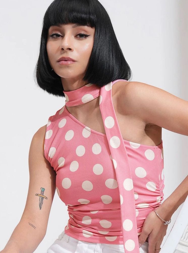 Polka Dot One-Shoulder Top