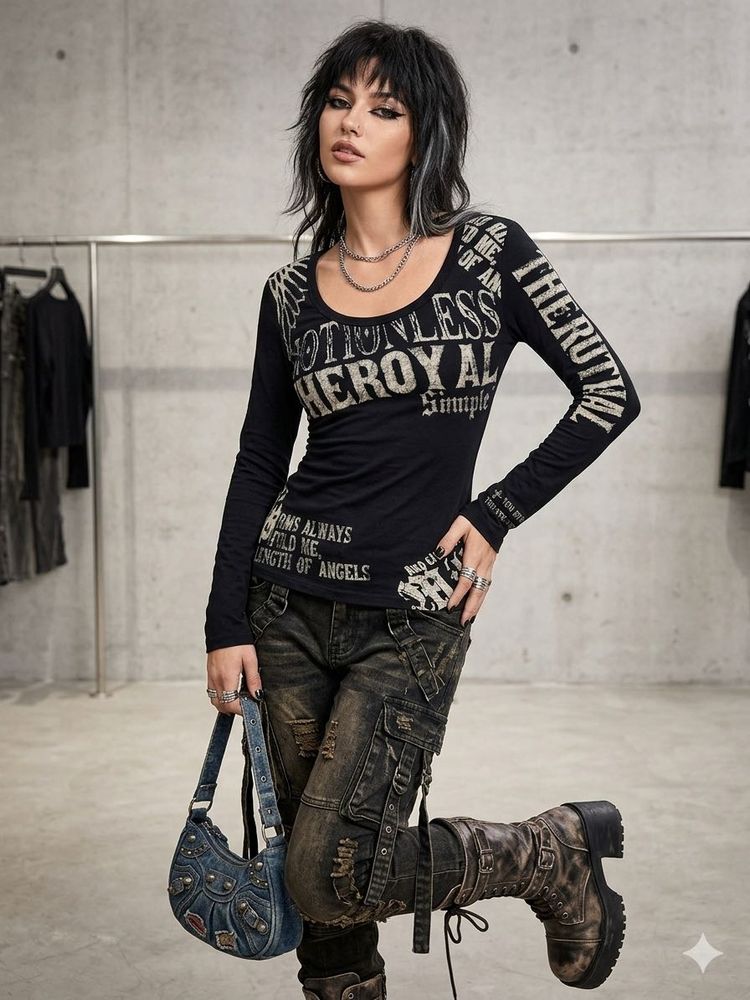 Gothic Print Long Sleeve Top