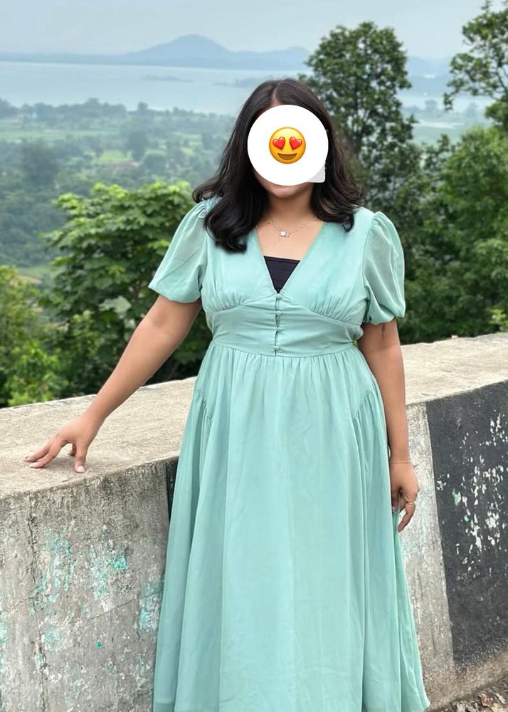 Mint Green Puff Sleeve Dress