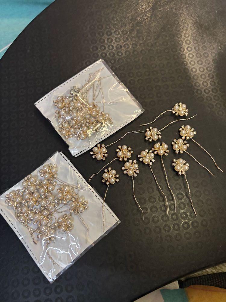 Pearl &amp; Crystal Floral Hair Pins Set
