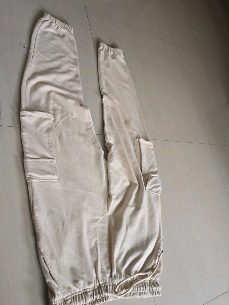 Cream Cargo Jogger Pants