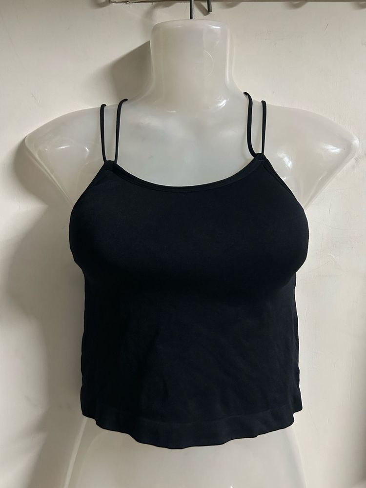 Sleek Black Spaghetti Strap Crop Top