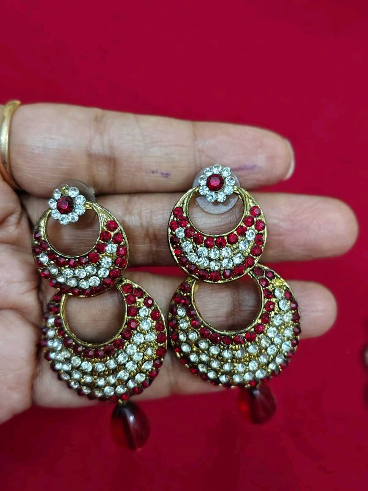 Stunning Red &amp; White Stone Earrings