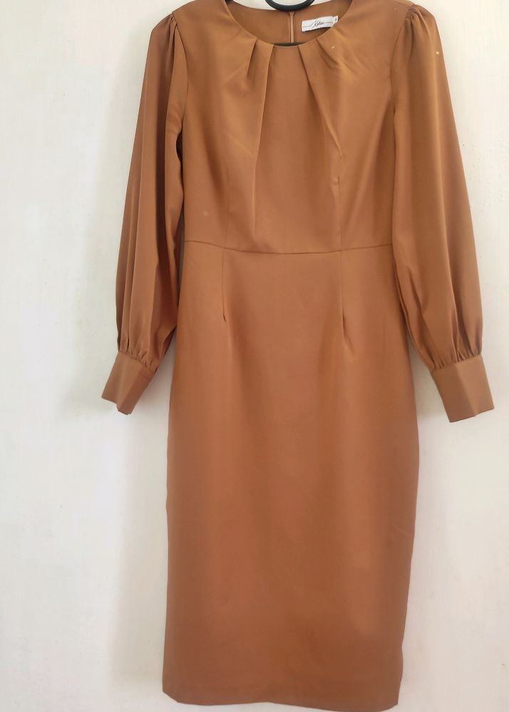 Korean Elegant Brown Midi Dress