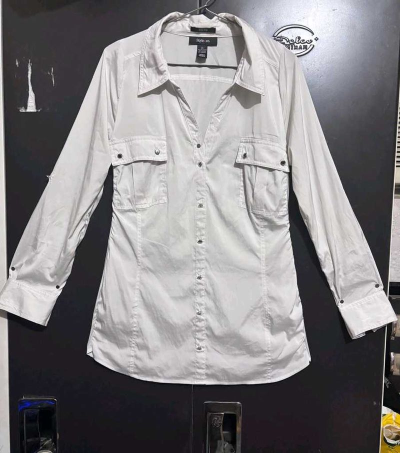 Women's Light Beige Button-Up Shirt
