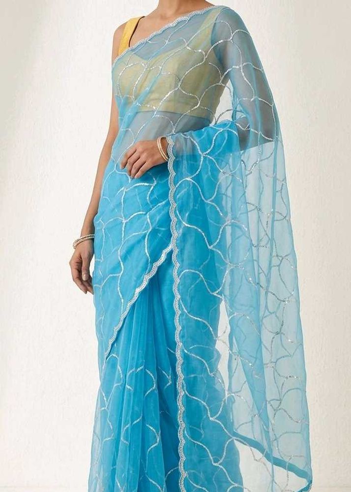 Stunning Blue Saree with Silver Embroidery