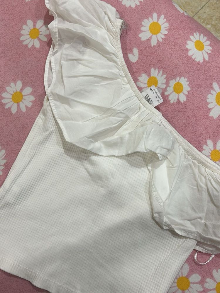 Zara White One-Shoulder Top