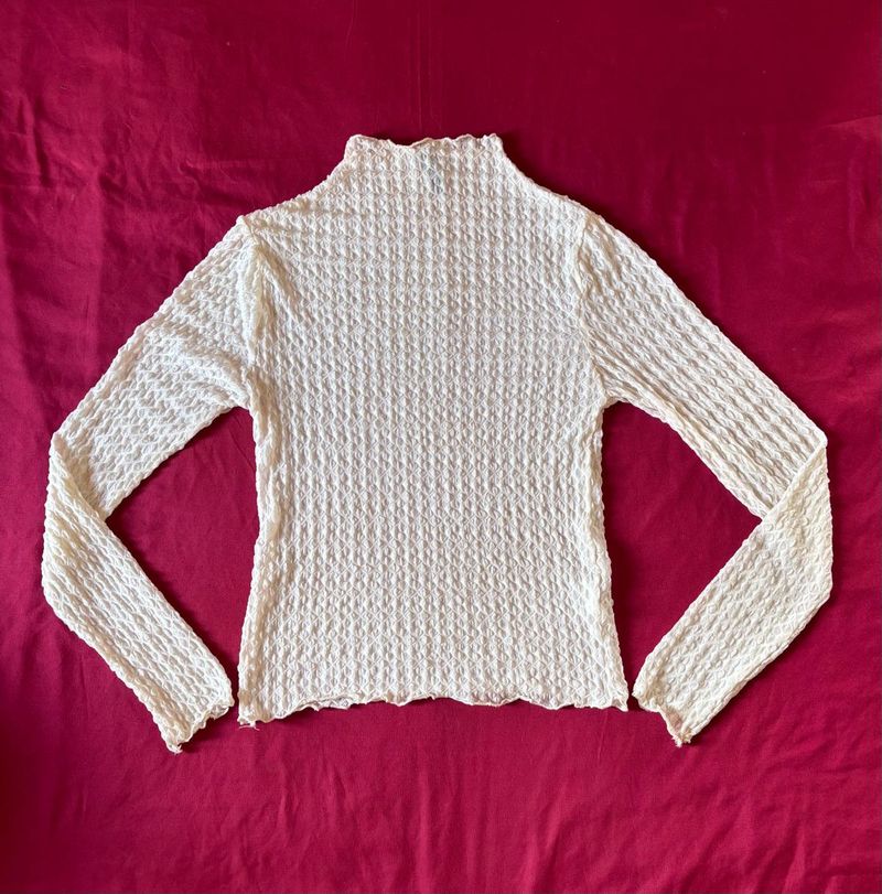 Off White Mesh Mock Neck Soft Top