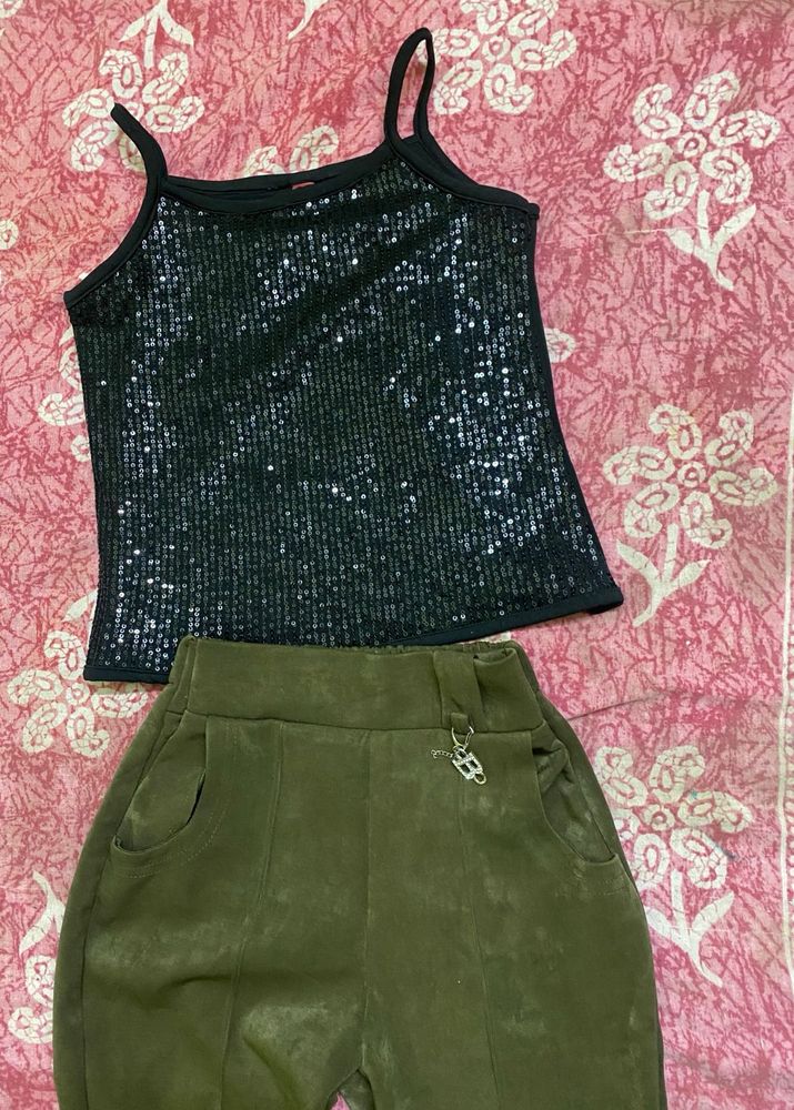 Sparkling Sequin Top &amp; Olive Trousers