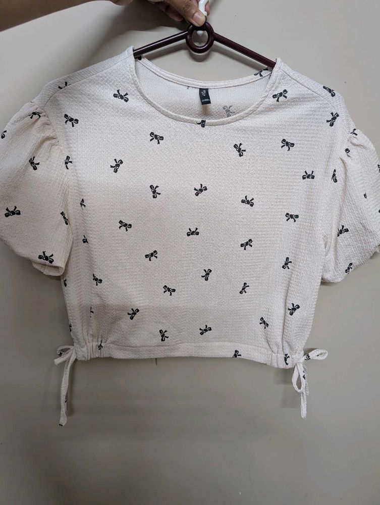 Cute Bow Print Cropped Top
