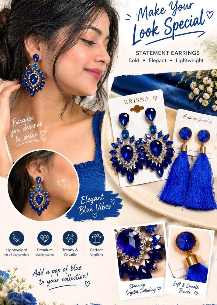 Royal Blue Statement Earrings Combo