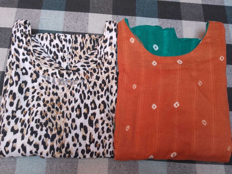 Two Kurtas: Leopard Print &amp; Orange Bandhani