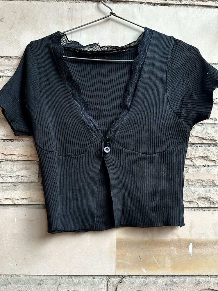 Front Button Ribbed Top