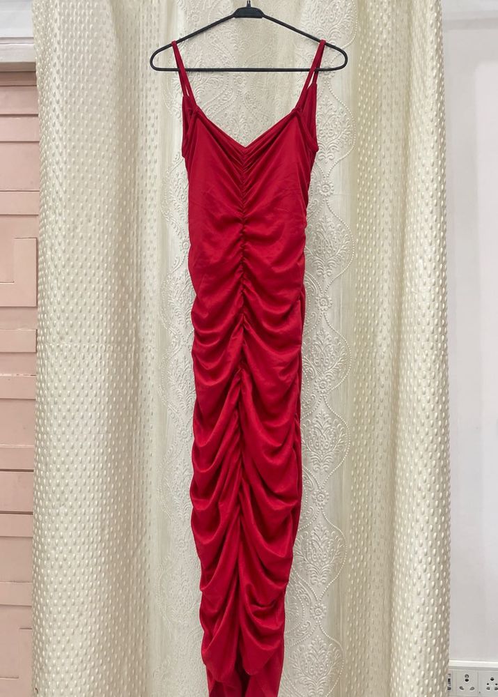 Red Ruched Bodycon Maxi Dress