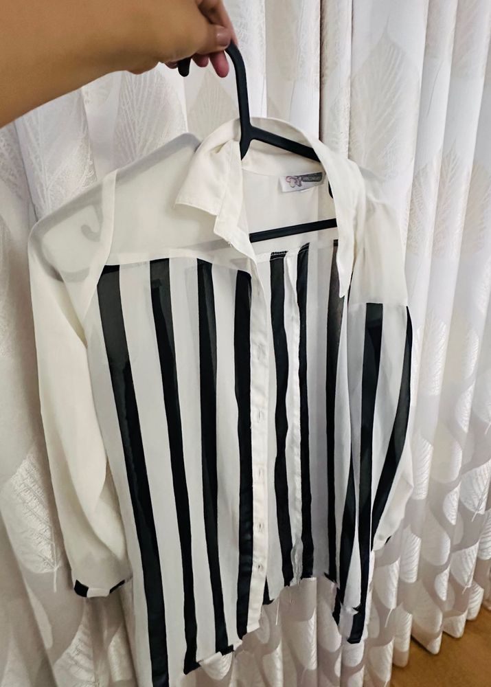Chic Striped Sheer Blouse