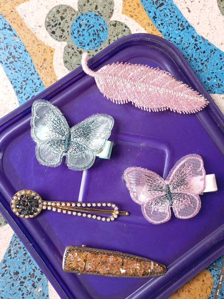 Cute Butterfly &amp; Embellished Hair Clips Set