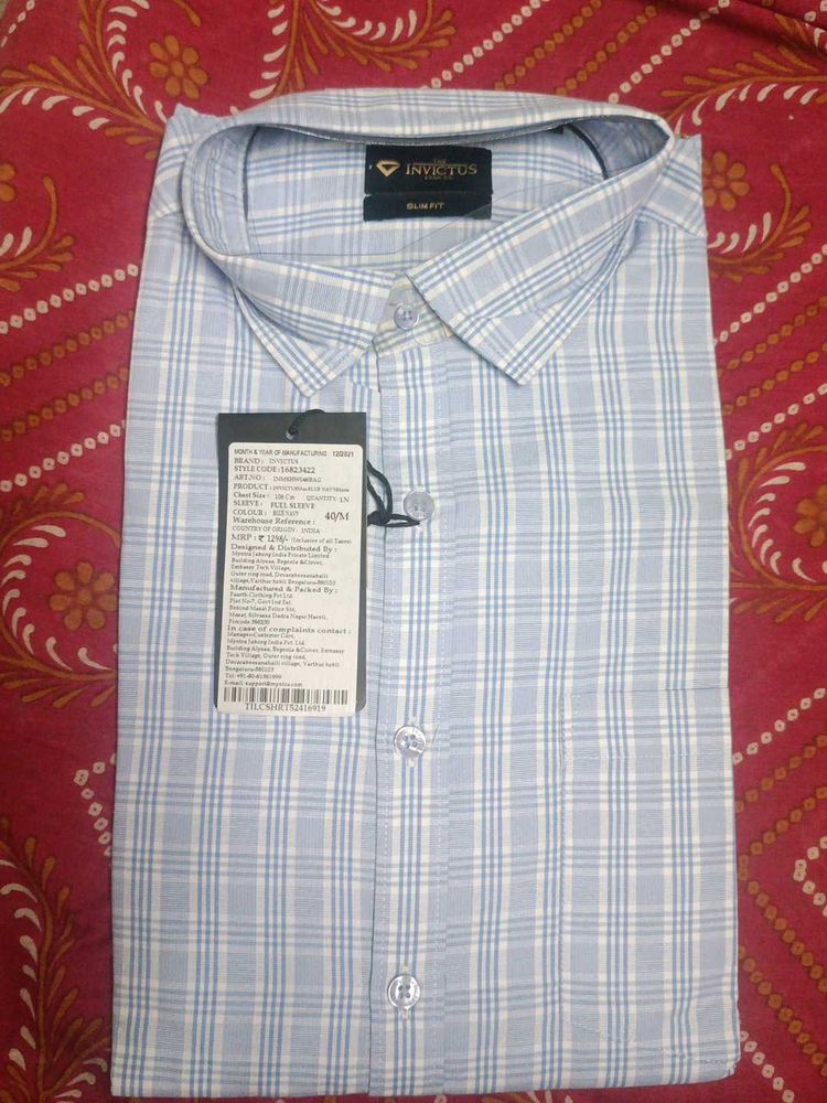 Light Blue Plaid Slim Fit Shirt