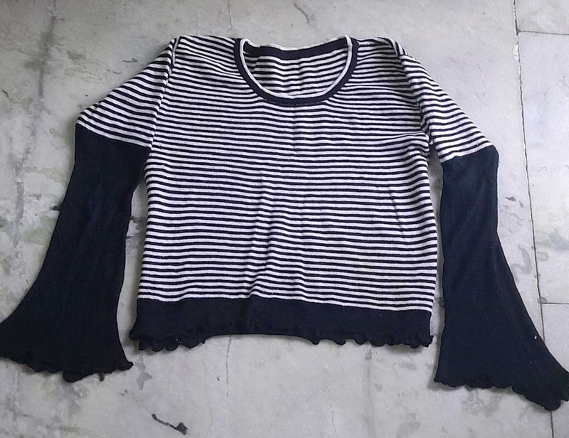 Striped Top with Flared Sleeves