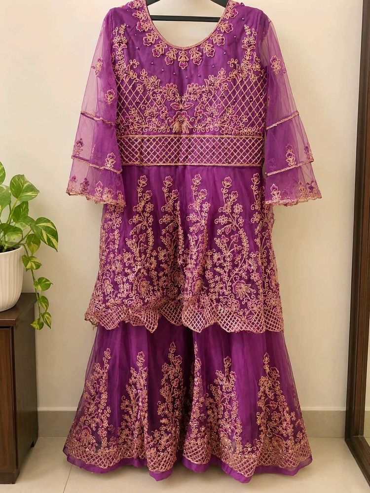 Stunning Purple Embroidered Lehenga Choli with pan