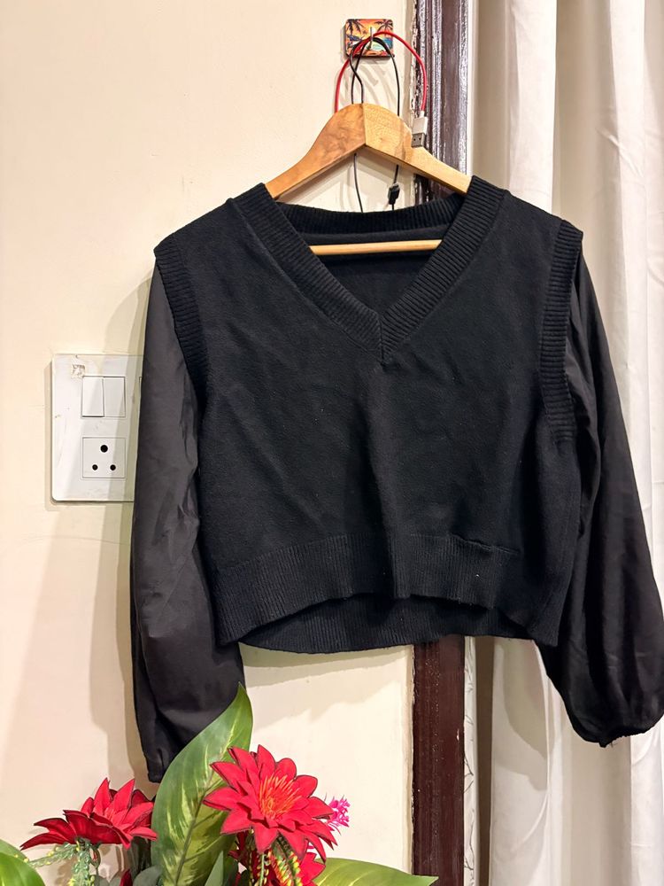 Chic Black V-Neck Sweater Top