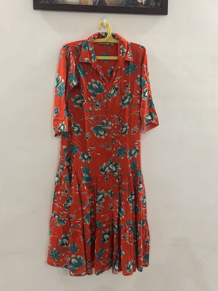 Floral Print Midi Shirt Dress