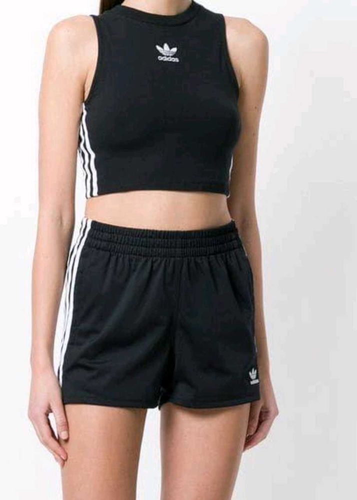 Adidas Black Crop Top &amp; Shorts Set