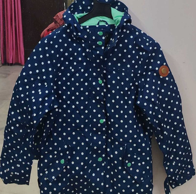 Navy Blue Polka Dot Hooded Jacket
