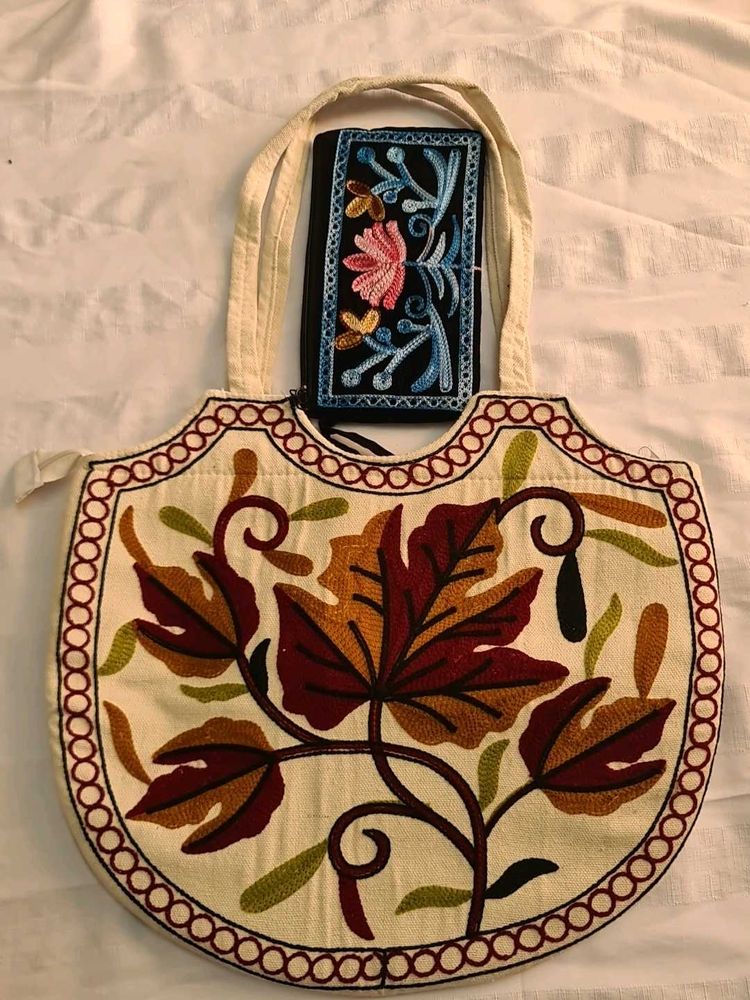 Embroidered Handbag &amp; Wallet Set