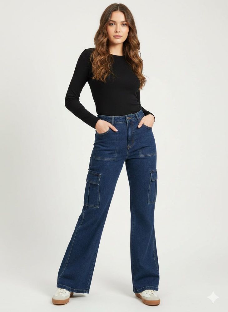 Stylish Blue Denim Cargo Jeans