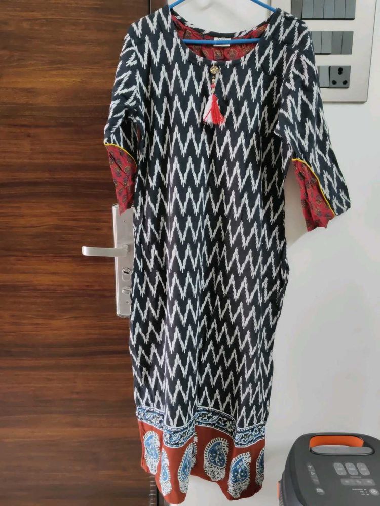 Black Ikkat Kurti Less Used