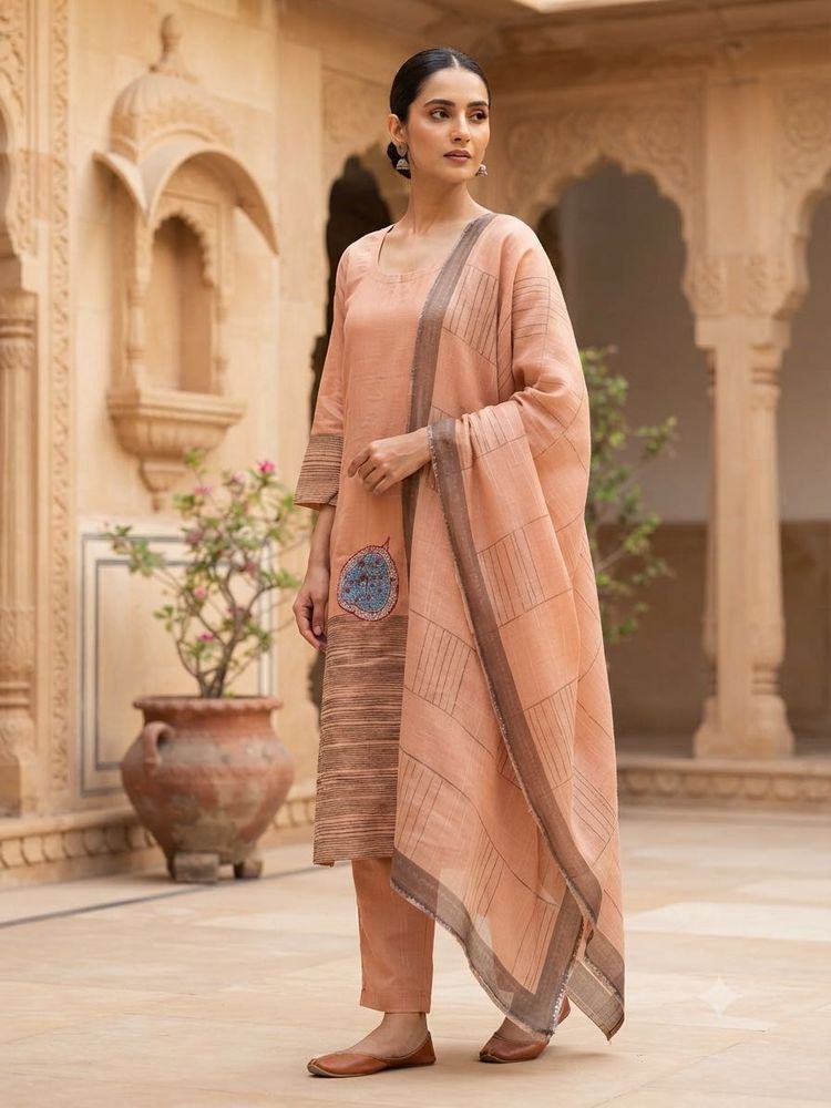 Elegant Peach Ethnic Suit Set