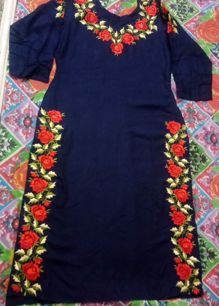 Navy Blue Embroidered Kurti (Unused)