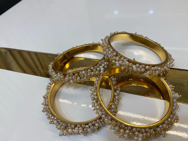 Gold Bangles with Pearls