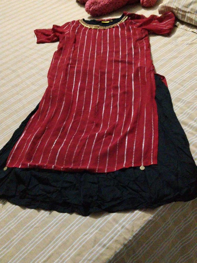 Elegant Red Kurta with black border size m