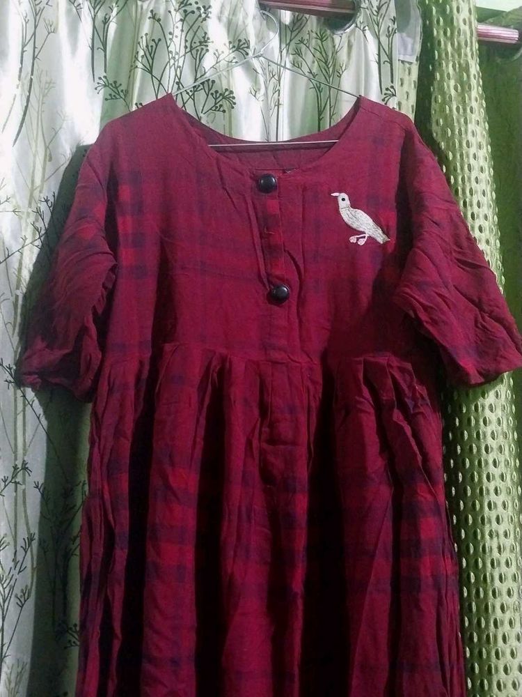 Maroon Kurta with Bird Embroidery