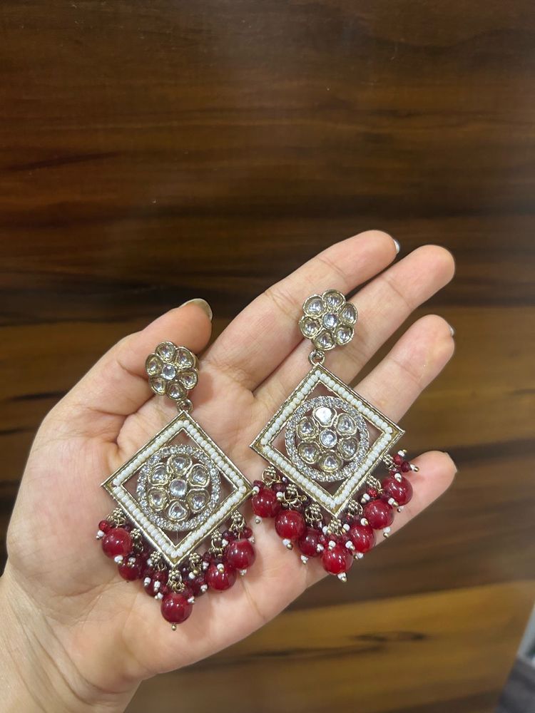 Statement Earrings with Red Beads