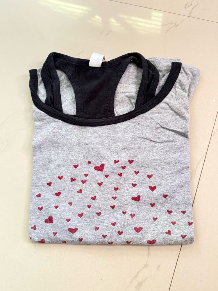 Grey Heart Print Racerback Tank Top