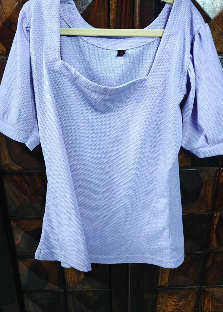 Lavender Square Neck Puff Sleeve Top