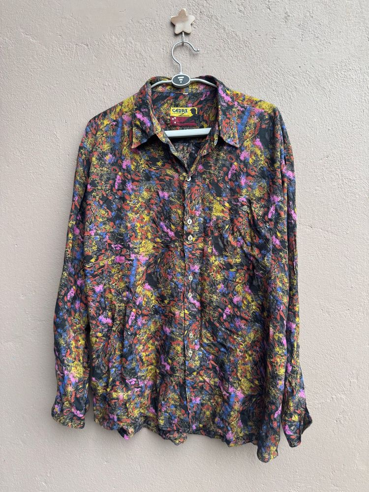 Abstract Print Button-Up Shirt