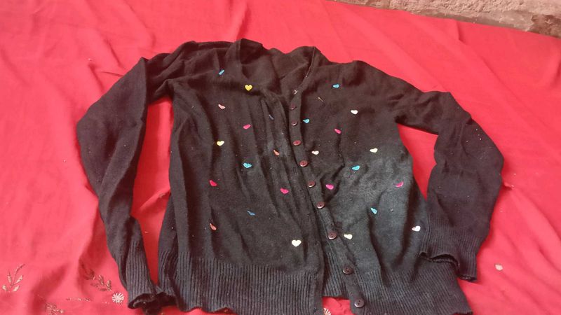 Charming Black Cardigan with Heart Details