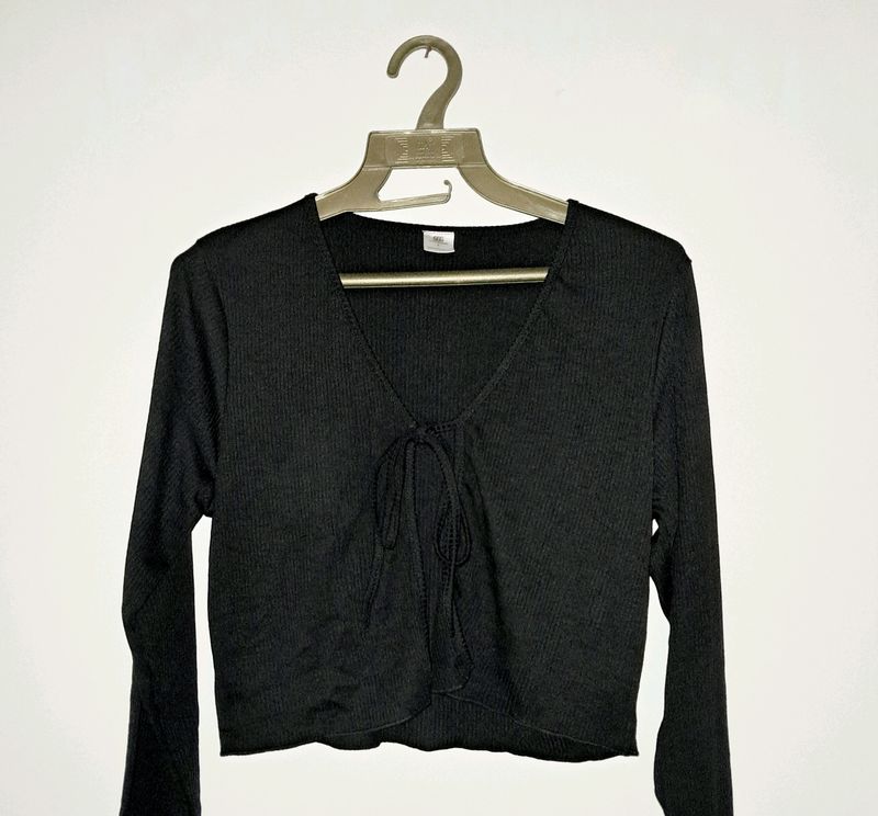 Black Ribbed Crop Top From SSS (Full Sleeve)