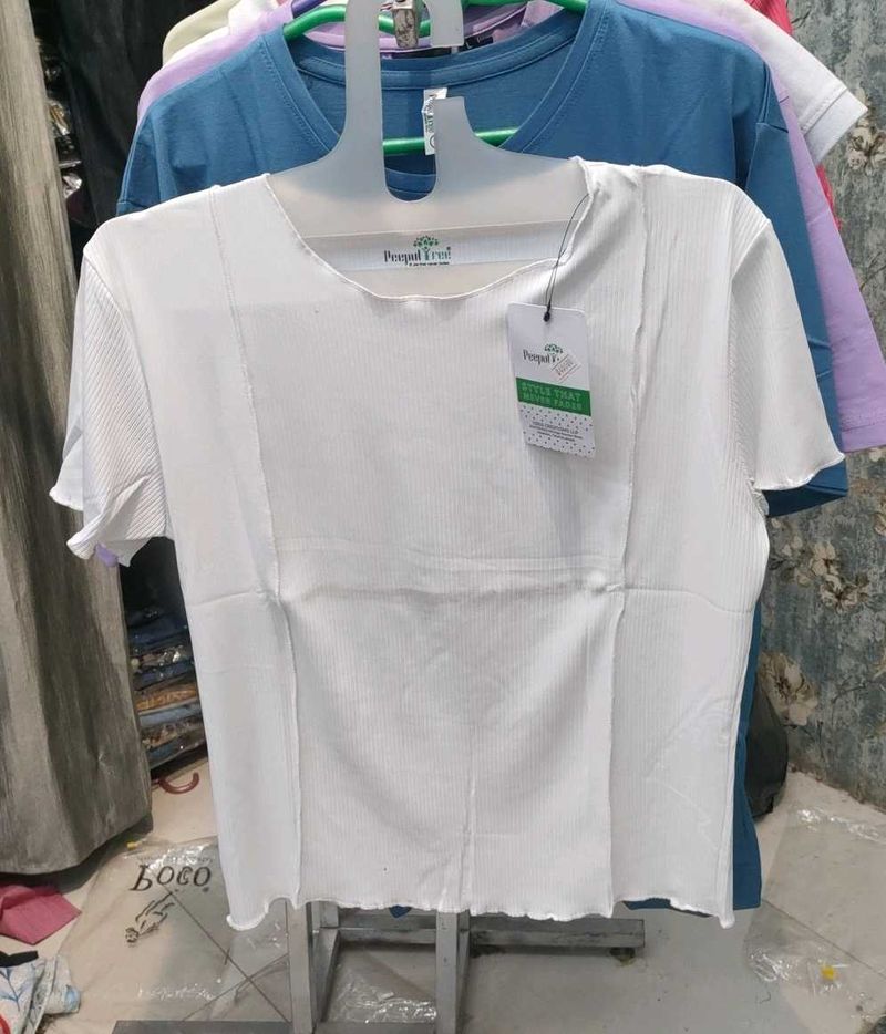 White Ribbed T-Shirt