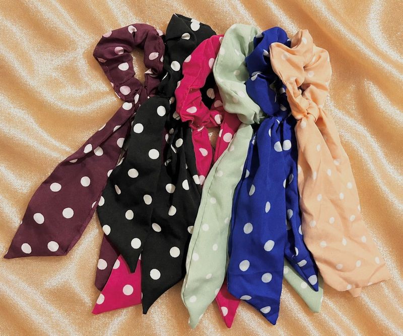 polka dot soft bow scrunchies