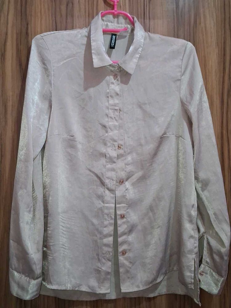 Shiny Button-Up Blouse
